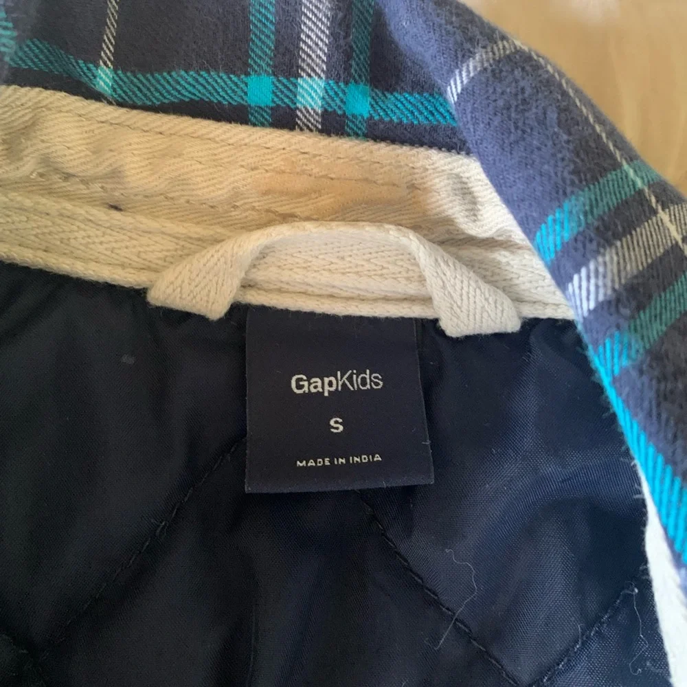 Gap Kids Blue Plaid Quilted Flannel Shacket Size S